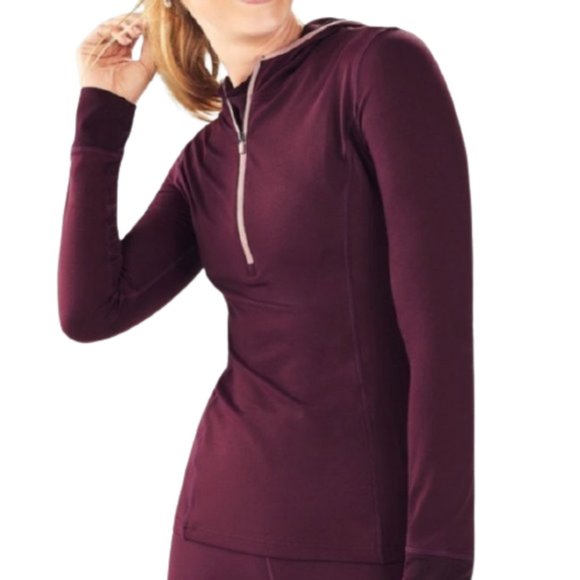 Fabletics Nara Half-Zip Hoodie - Burgundy - M - Picture 1 of 14